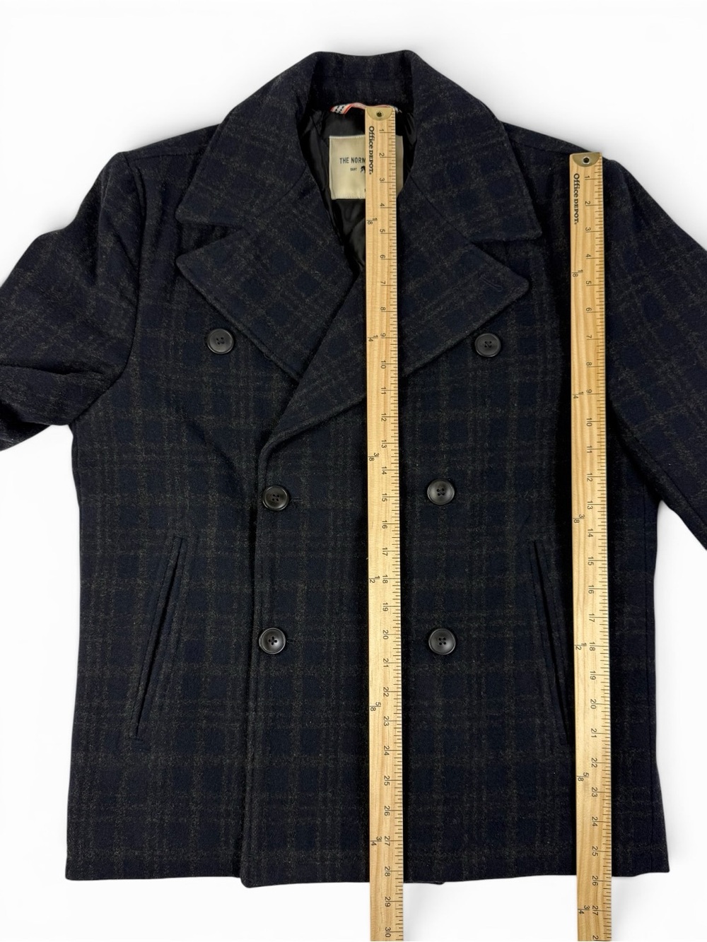 The Normal Brand Lan Navy Plaid Wool Blend Peacoat Jacket Medium NWOT - Picture 7 of 12